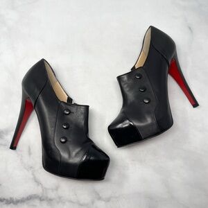 Christian Louboutin Black Leather Platform Ankle Booties with Red Soles
